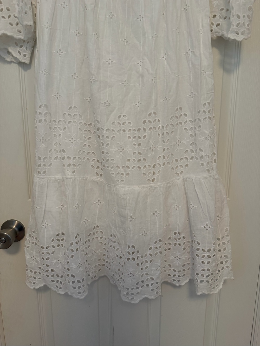Women’s White Eyelet Midi Shirt Dress with Collar - Picture 5 of 6